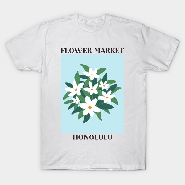 Flower Market Honolulu White Jasmine T-Shirt by hwprintsco